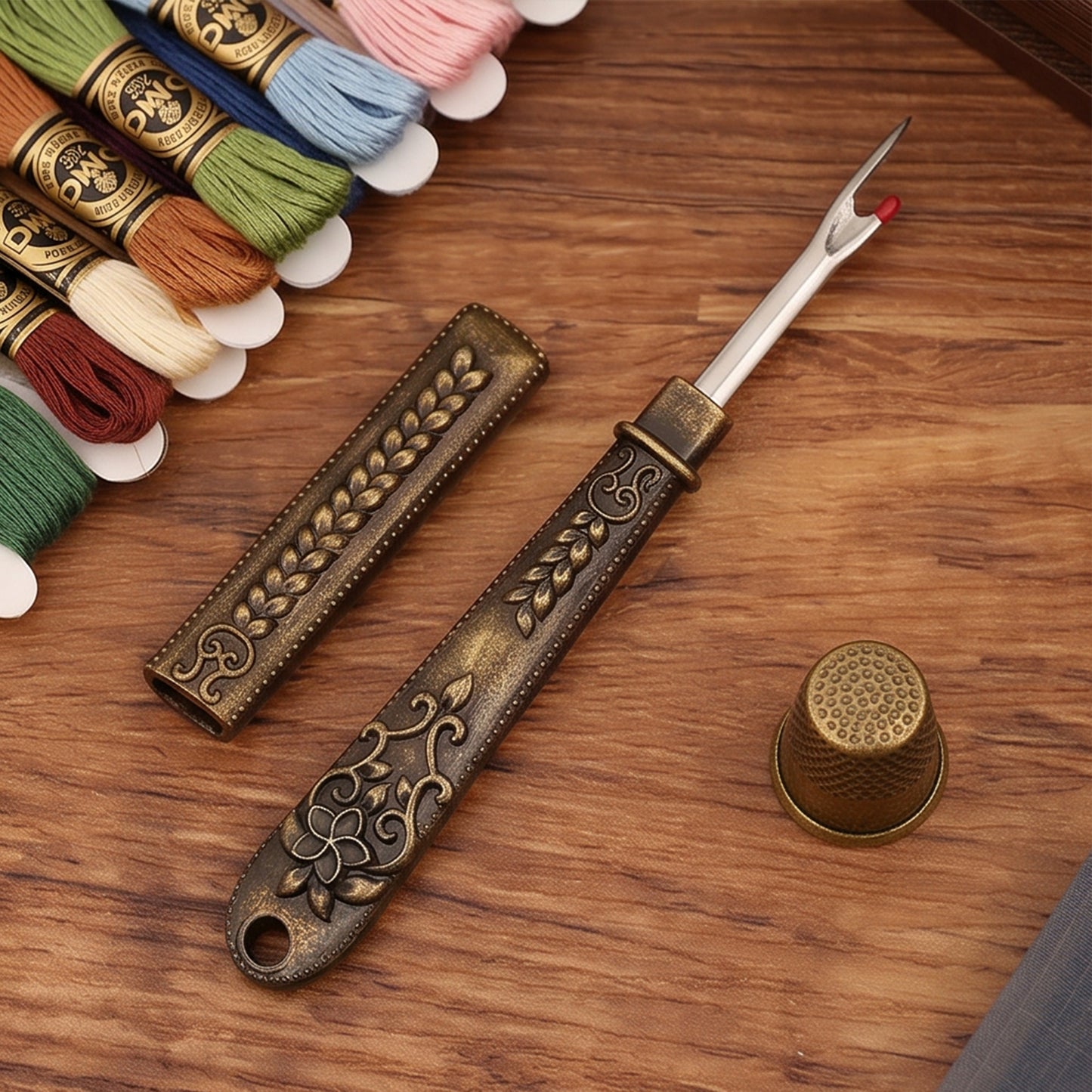 Thread Cutter Stitch Ripper Multi-Purpose Embroidery Removal Tool with Cover Metal Thread Ripper Unpicker for Handmade Needle Sewing Craft Supplies (Bronze)