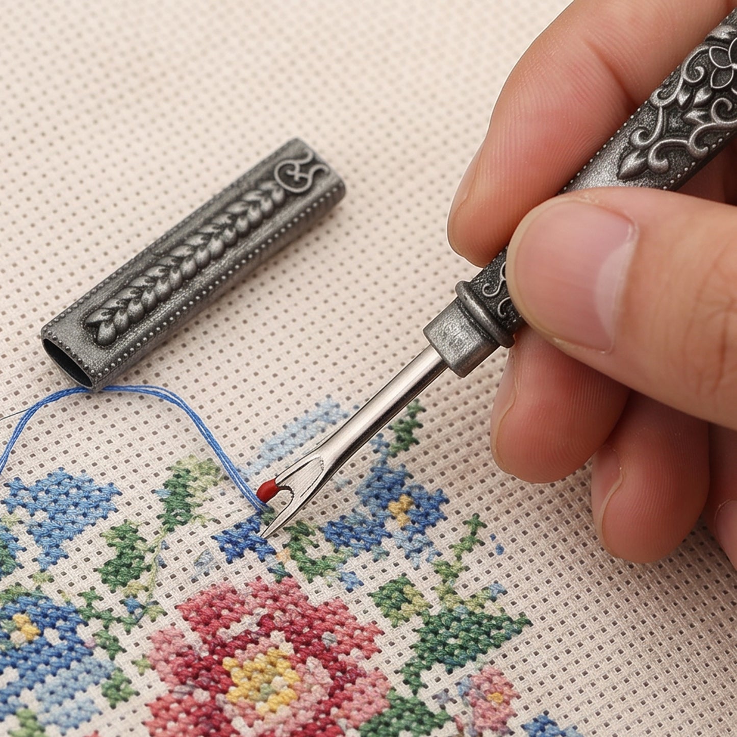 Thread Cutter Stitch Ripper Multi-Purpose Embroidery Removal Tool with Cover Metal Thread Ripper Unpicker for Handmade Needle Sewing Craft Supplies (Antique Silver)
