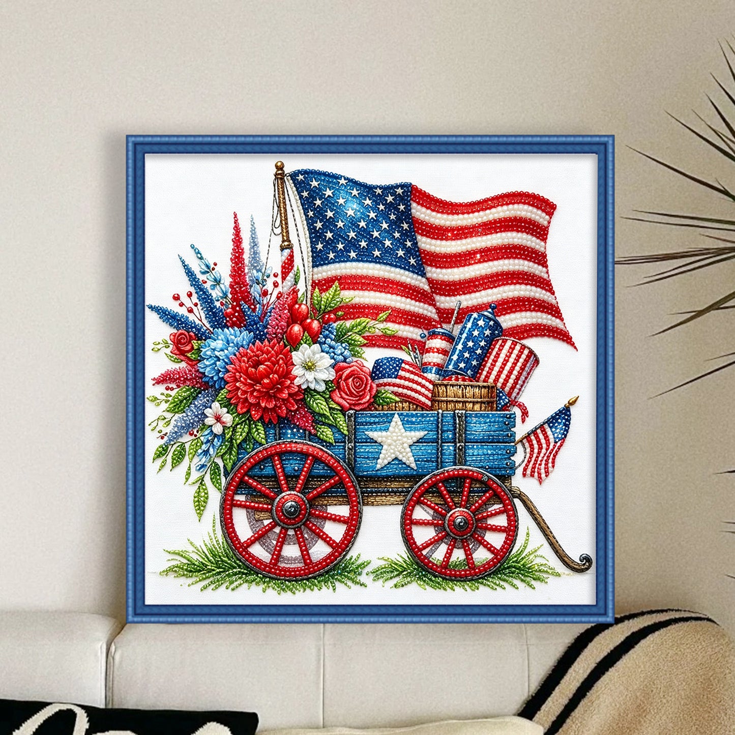 Independence Day - Partial 11CT Stamped Cross Stitch - Bead Embroidery 36x36CM/14.17x14.17in