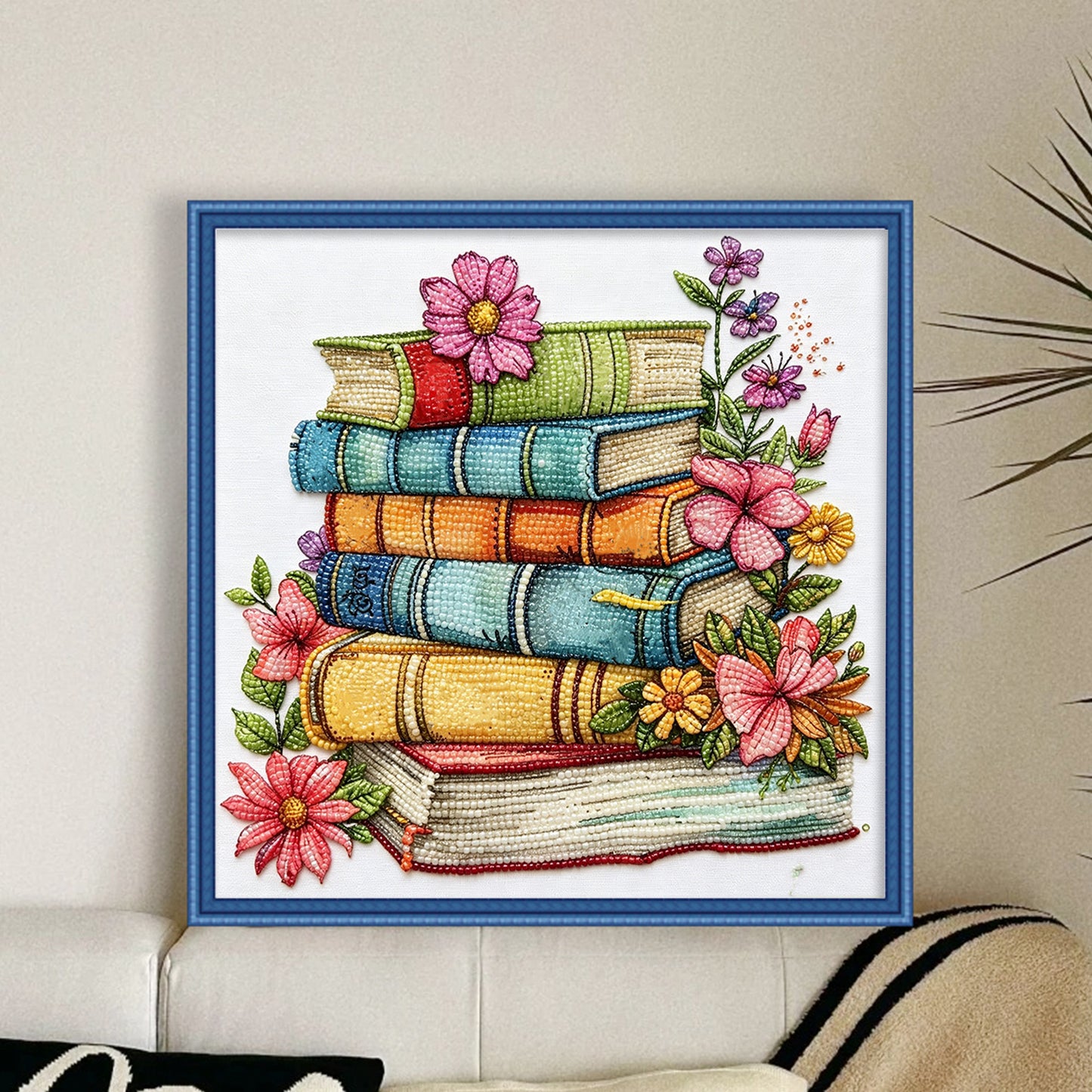 Vintage Book Bouquet - Partial 11CT Stamped Cross Stitch - Bead Embroidery 36x36CM/14.17x14.17in