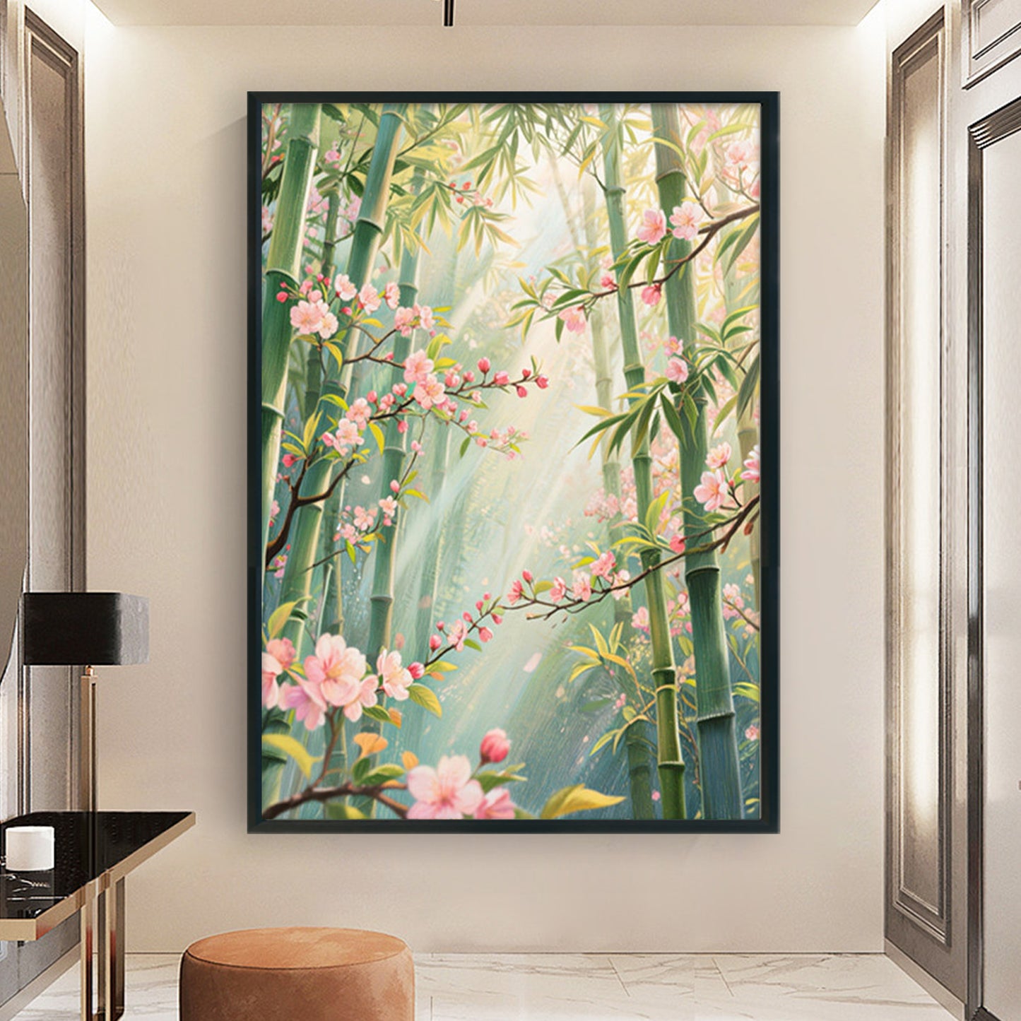 Bamboo Forest And Peach Blossoms - Full 11CT Stamped Cross Stitch 50x68CM - Mona Lisa