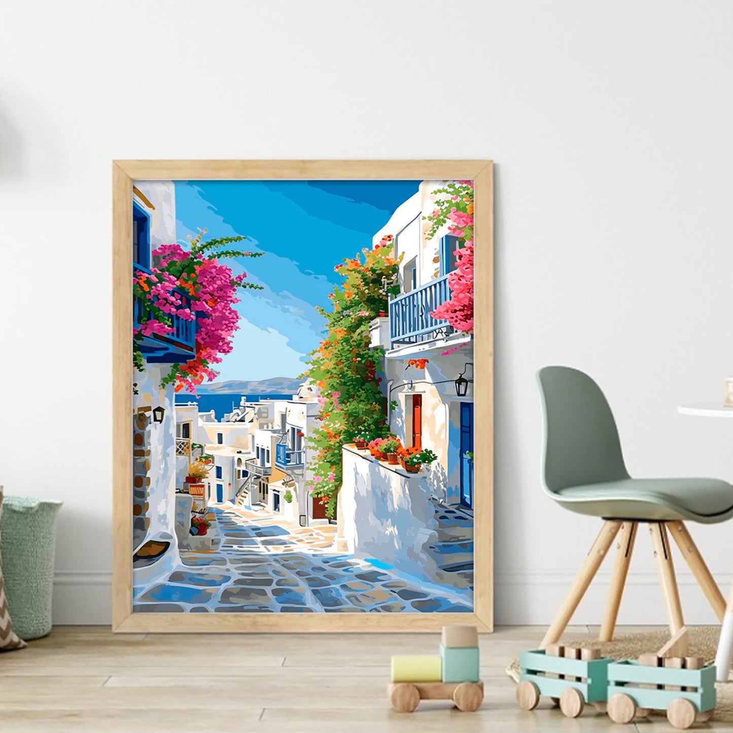 Streets Of Santorini - Full 11CT Stamped Cross Stitch 40x50CM - Huacan