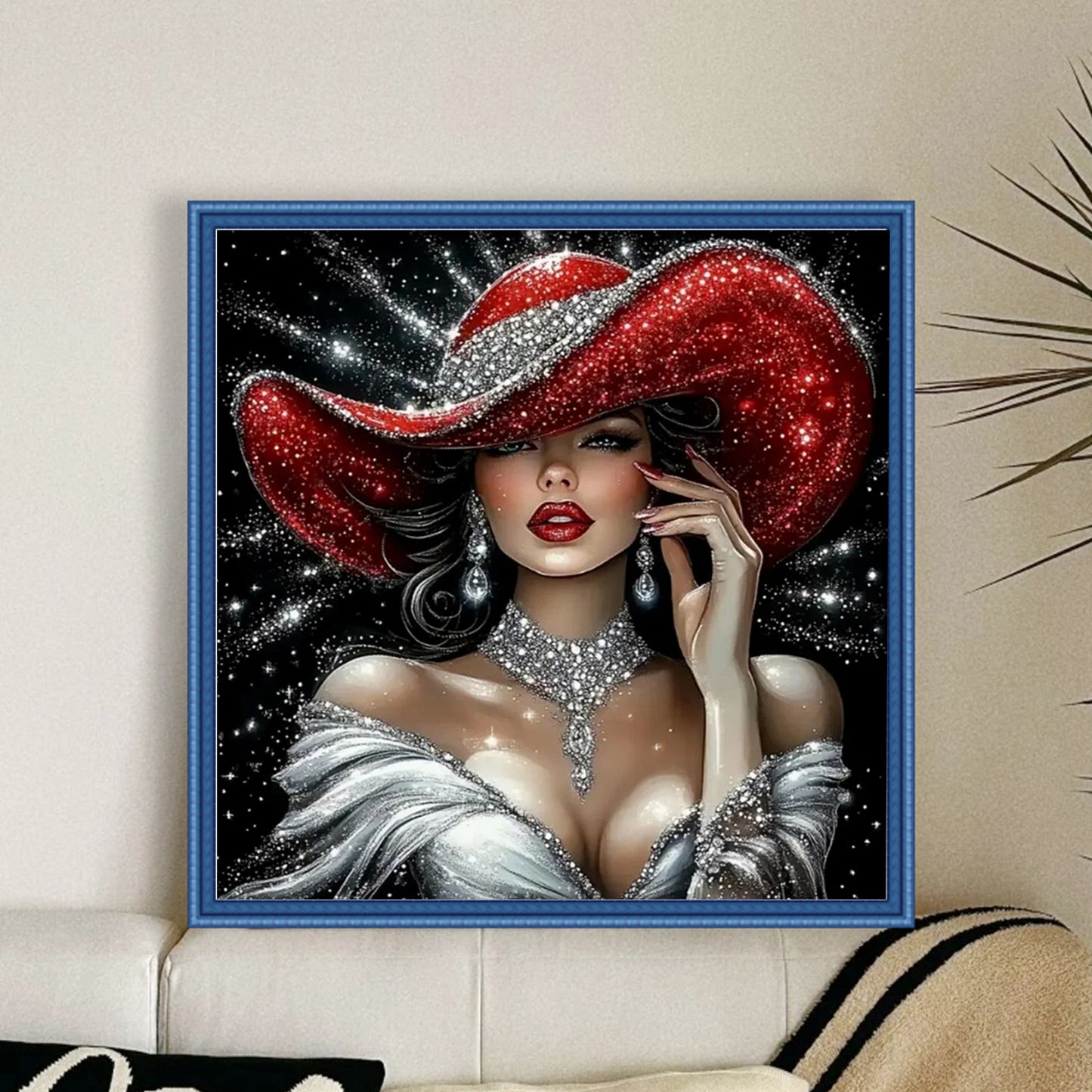 Elegant Lady - Sparkling Ruby Lady - Full 11CT Stamped Cross Stitch 45x45CM - Huacan