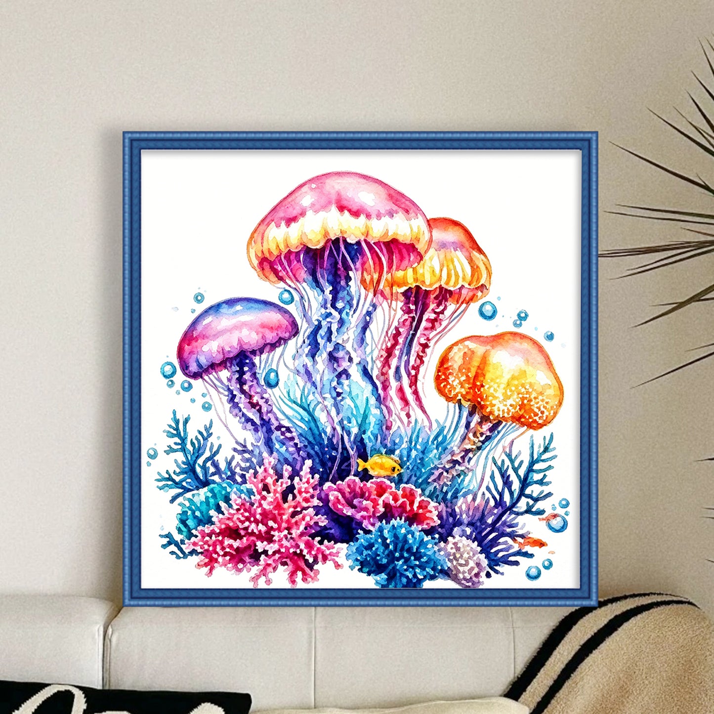Colorful Jellyfish - Full 11CT Stamped Cross Stitch 40x40CM - Yishu