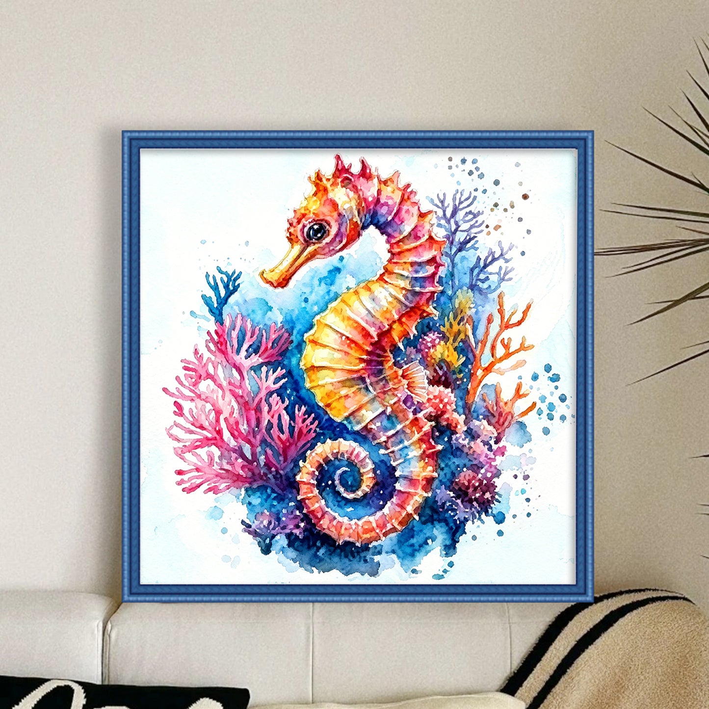 Vibrant Seahorse - Full 11CT Stamped Cross Stitch 40x40CM - Yishu