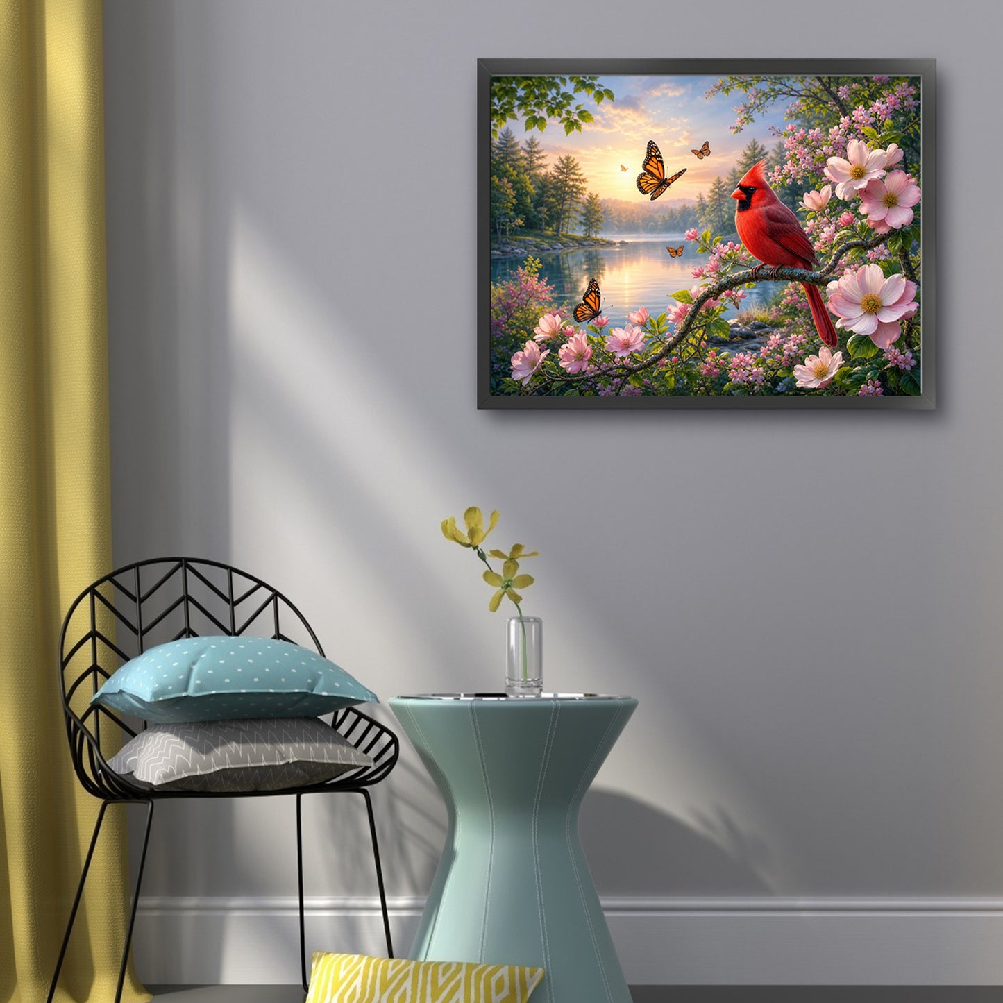 Red Bird By Lakeside At Dawn - Full 11CT Stamped Cross Stitch 50x40CM - Huacan