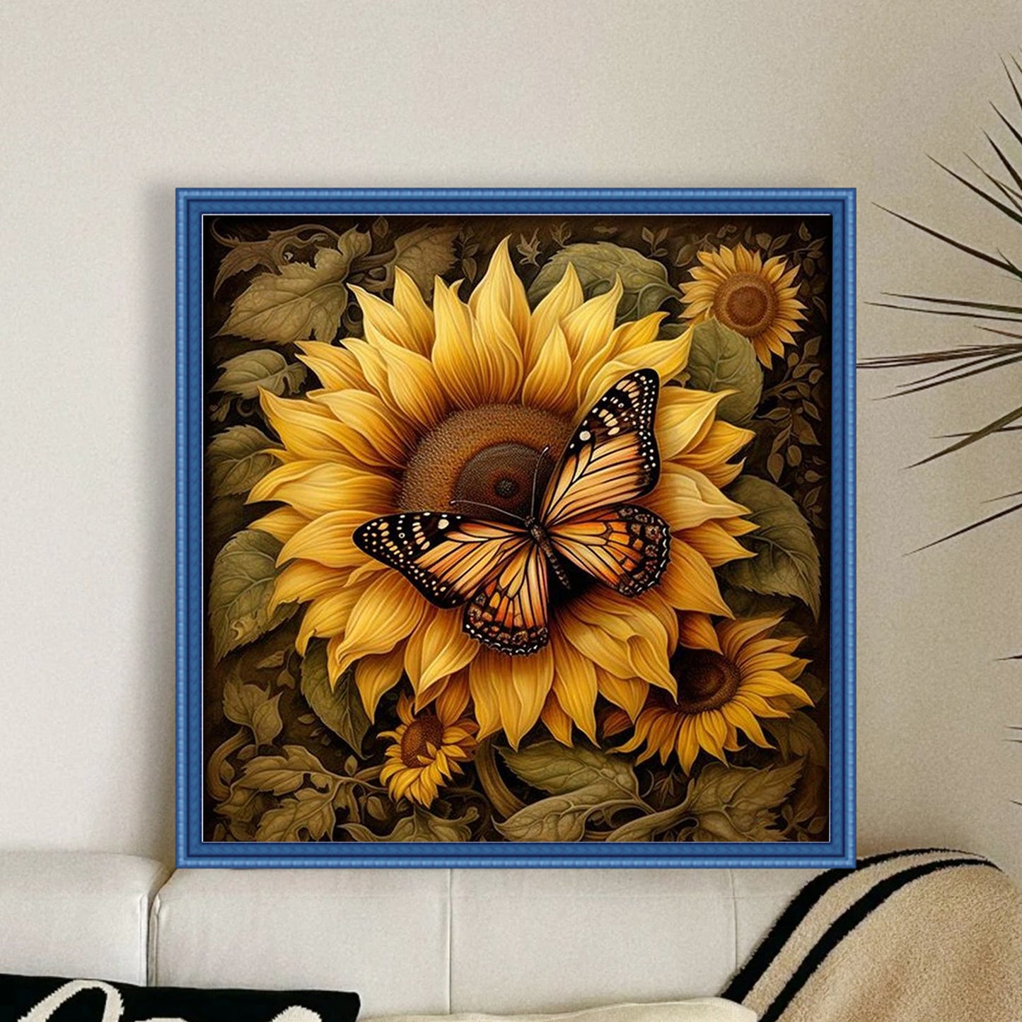 Sunflower Monarch - Full 11CT Stamped Cross Stitch 40x40CM - Yishu