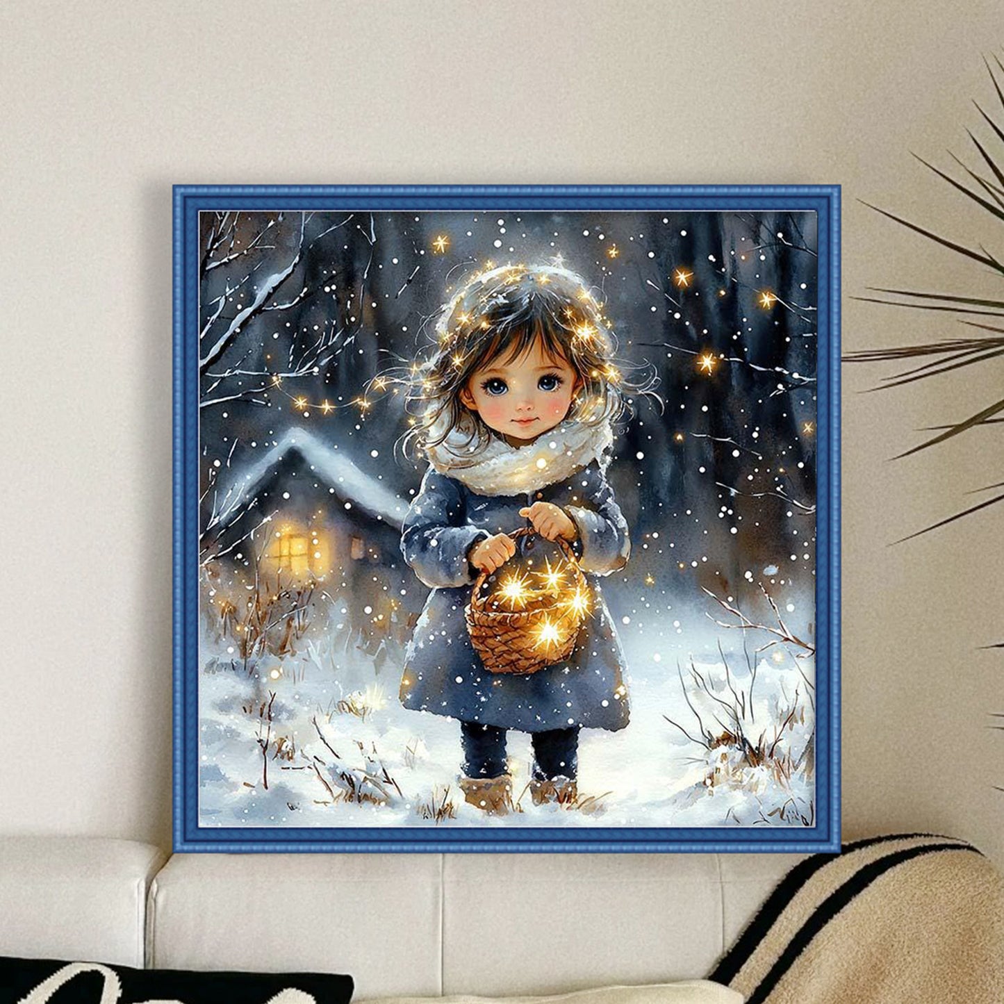 Girl With Basket On Winter Night - Full 18CT Stamped Cross Stitch 50x50CM - Huacan