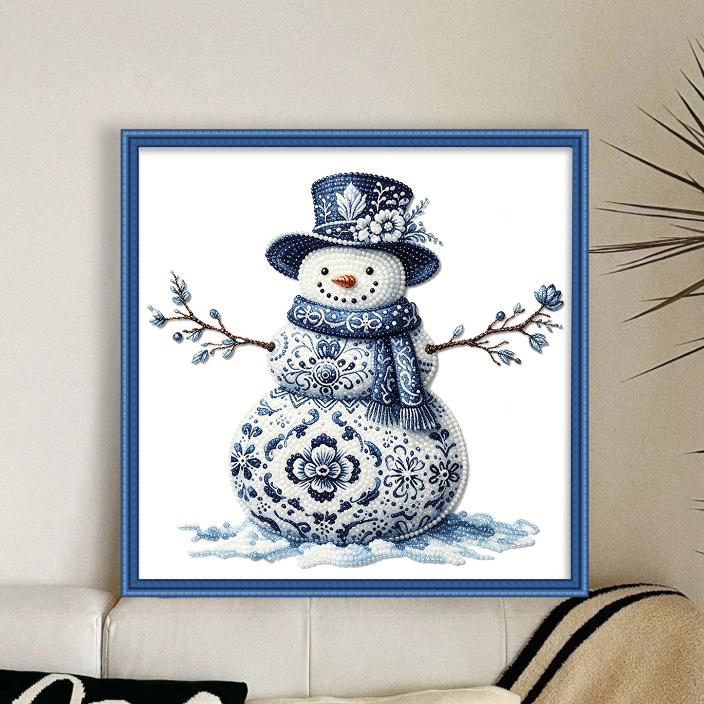 Snowman - Partial 11CT Stamped Cross Stitch - Bead Embroidery 36x36CM/14.17x14.17in