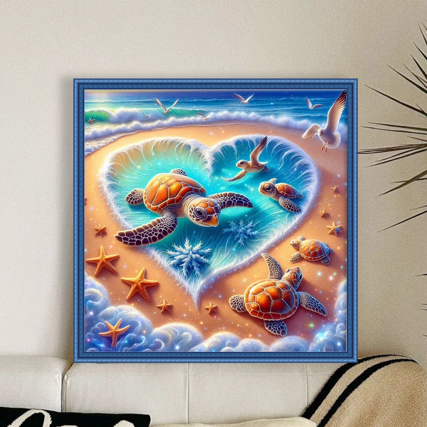 Group Of Turtles On Heart-Shaped Beach - Full 11CT Counted Cross Stitch 45x45CM - Huacan