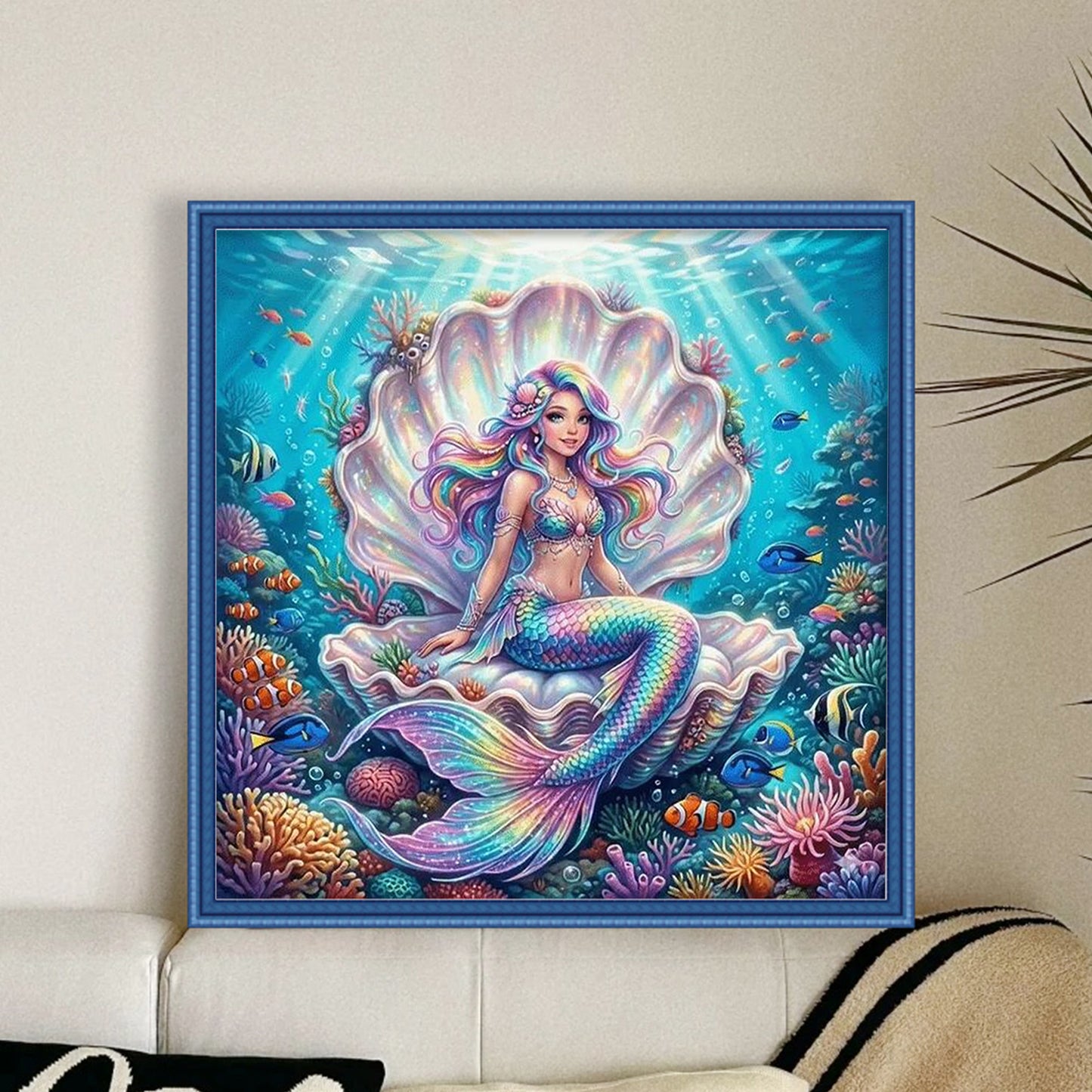 Rainbow Mermaid Inside Seashell - Full 11CT Counted Cross Stitch 45x45CM - Huacan