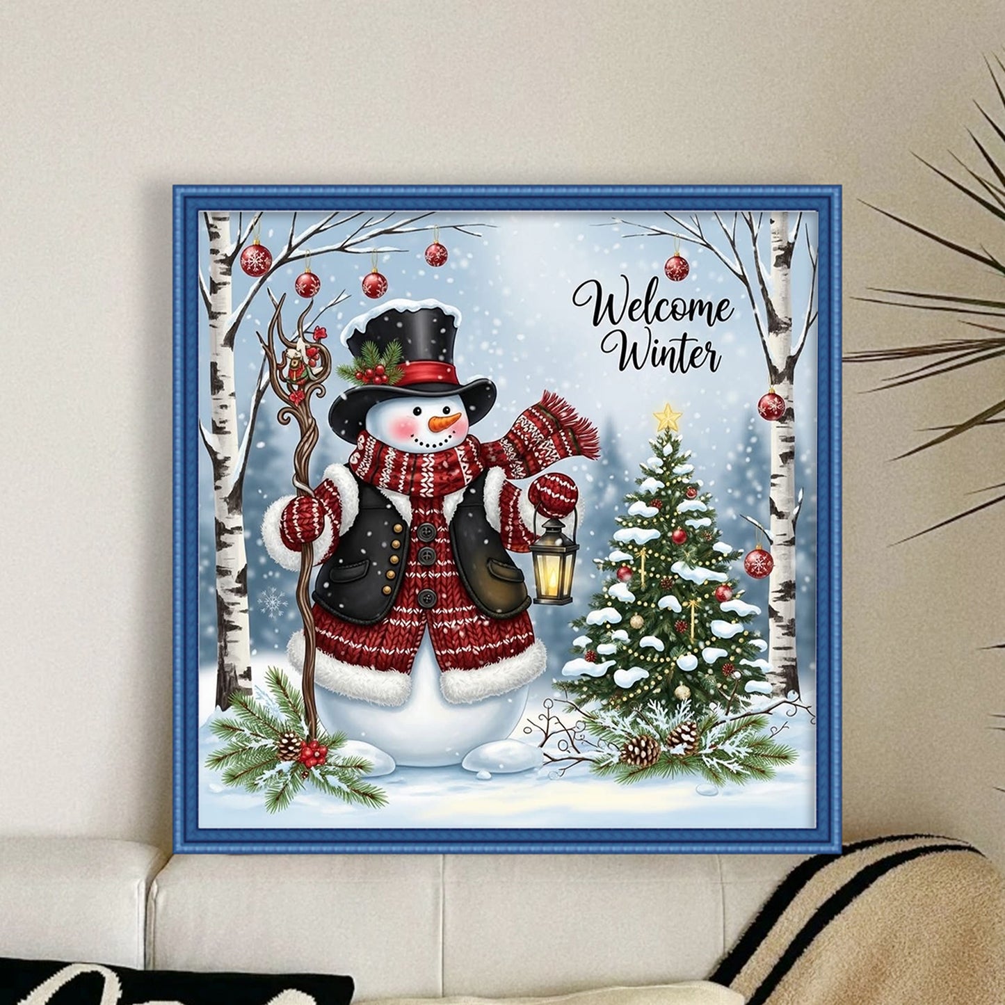 Classic Red Outfit Snowman - Full 11CT Counted Cross Stitch 40x40CM - Huacan