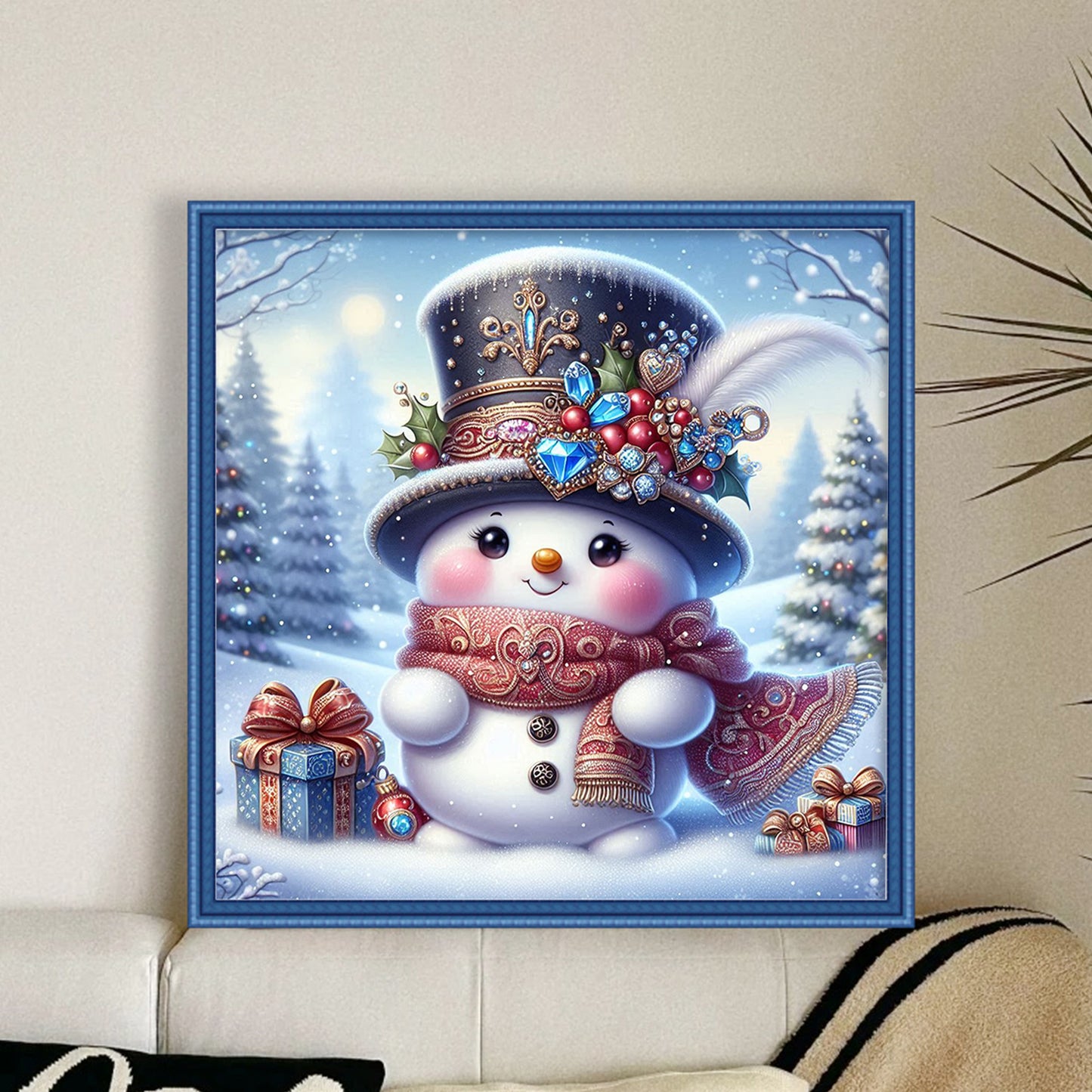 Ornate Gem Snowman - Full 11CT Counted Cross Stitch 40x40CM - Huacan