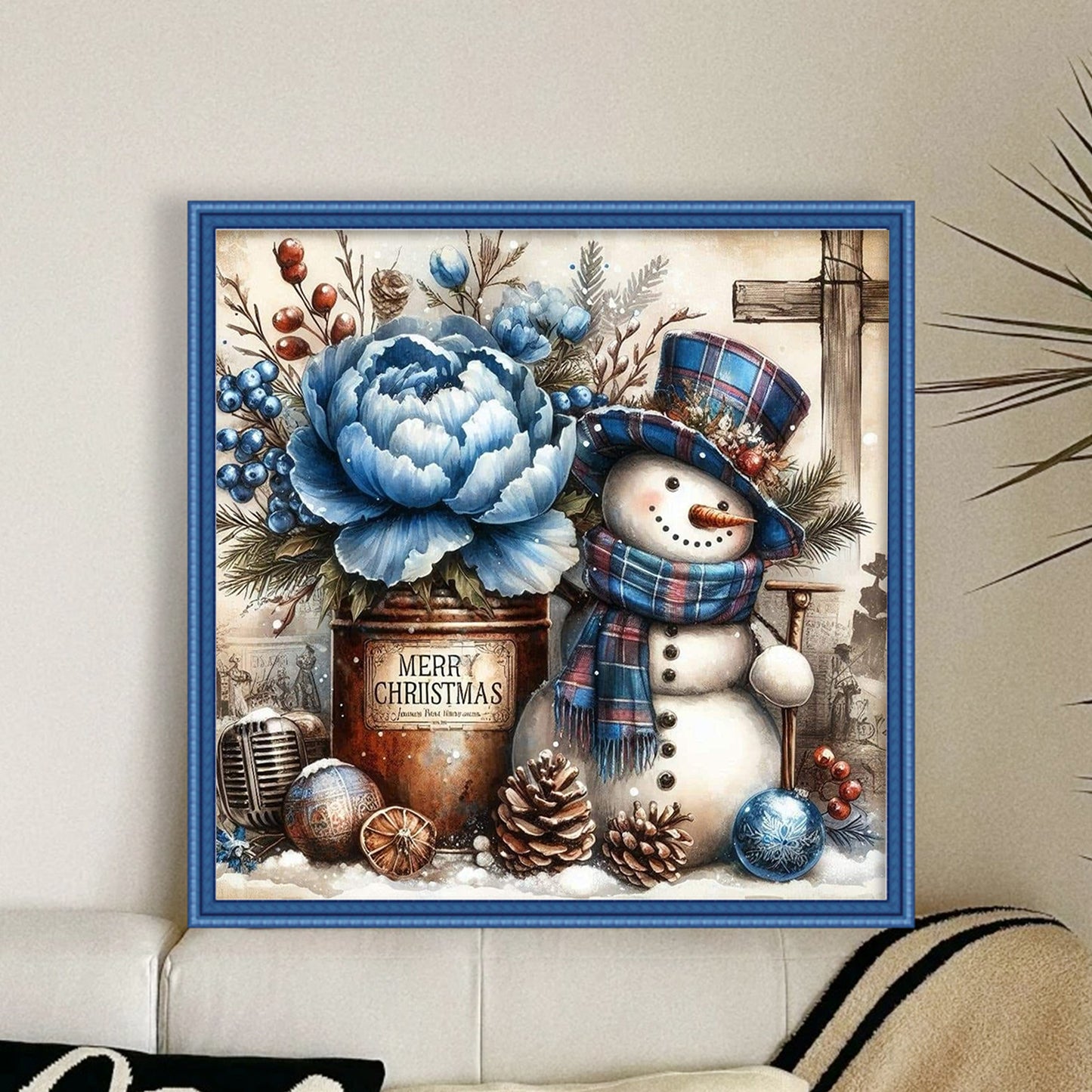 Vintage Blue Tone Snowman - Full 11CT Counted Cross Stitch 40x40CM - Huacan