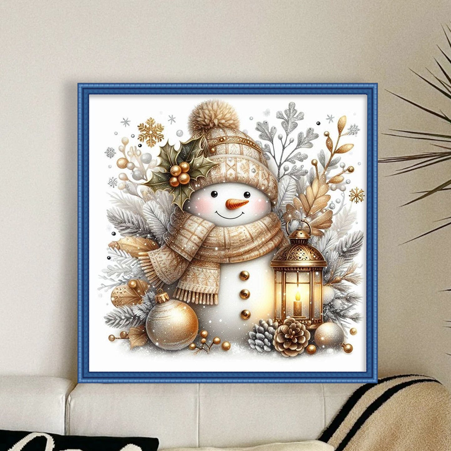 Golden Brown Warm Tone Snowman - Full 11CT Counted Cross Stitch 40x40CM - Huacan