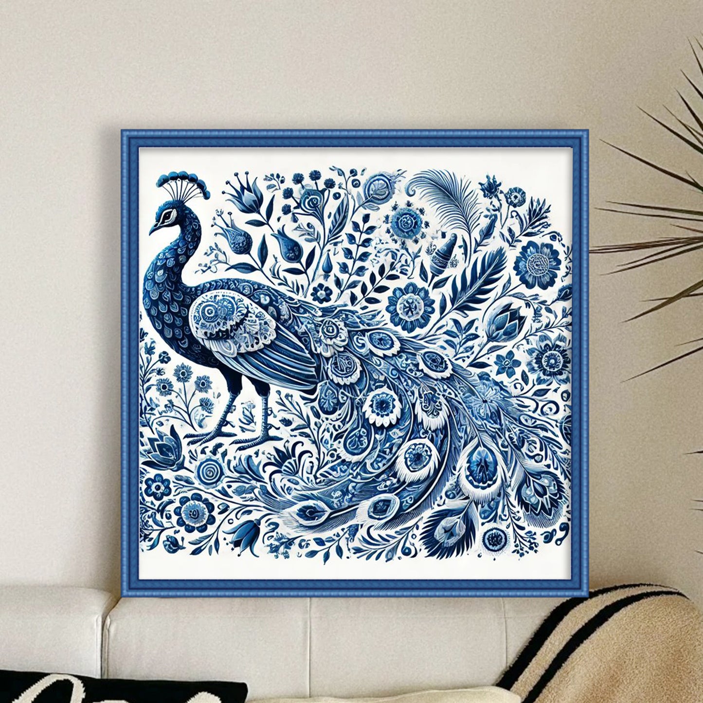 Porcelain Peacock - Full 11CT Stamped Cross Stitch 40x40CM - Huacan