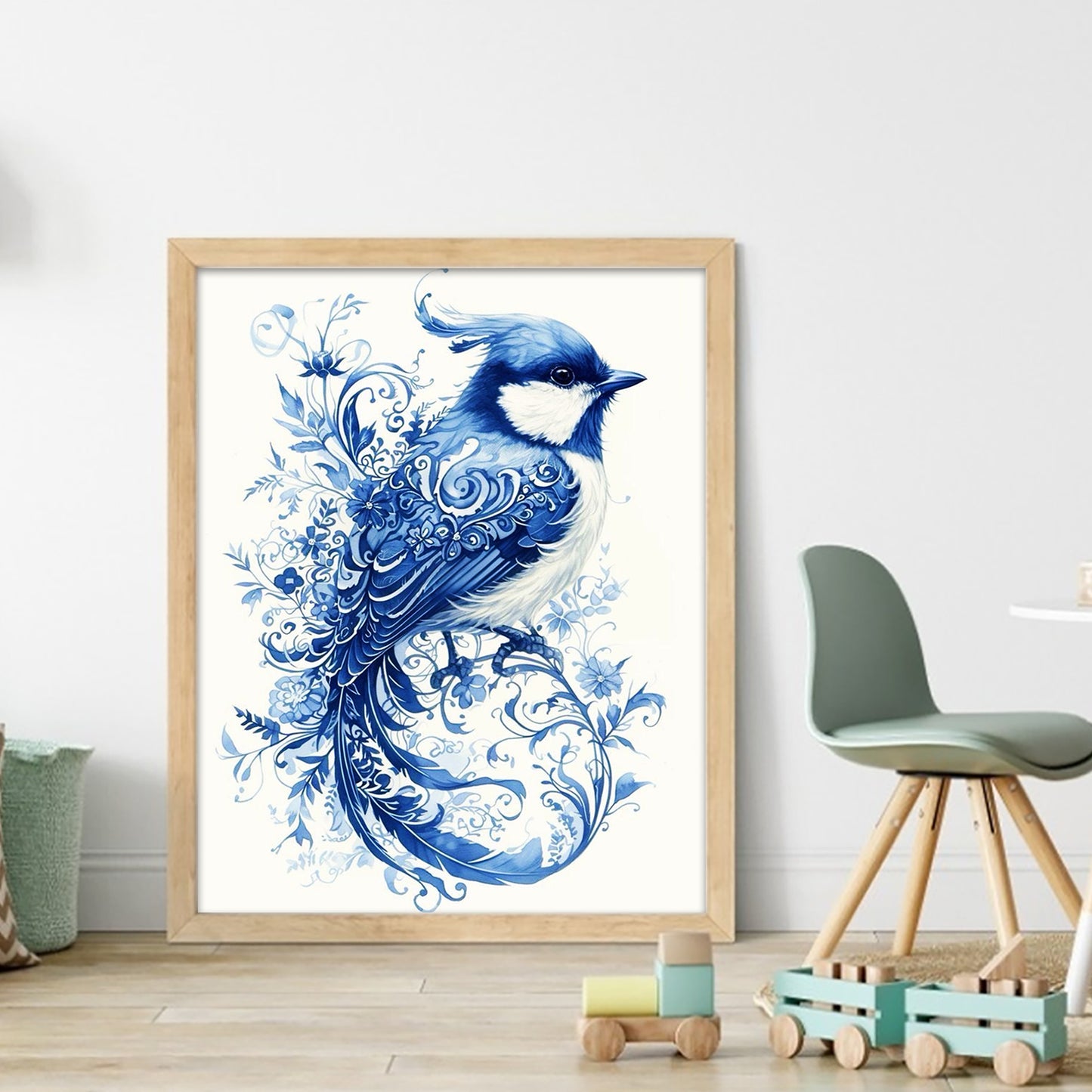 Porcelain Blue Bird - Full 11CT Stamped Cross Stitch 40x50CM - Huacan
