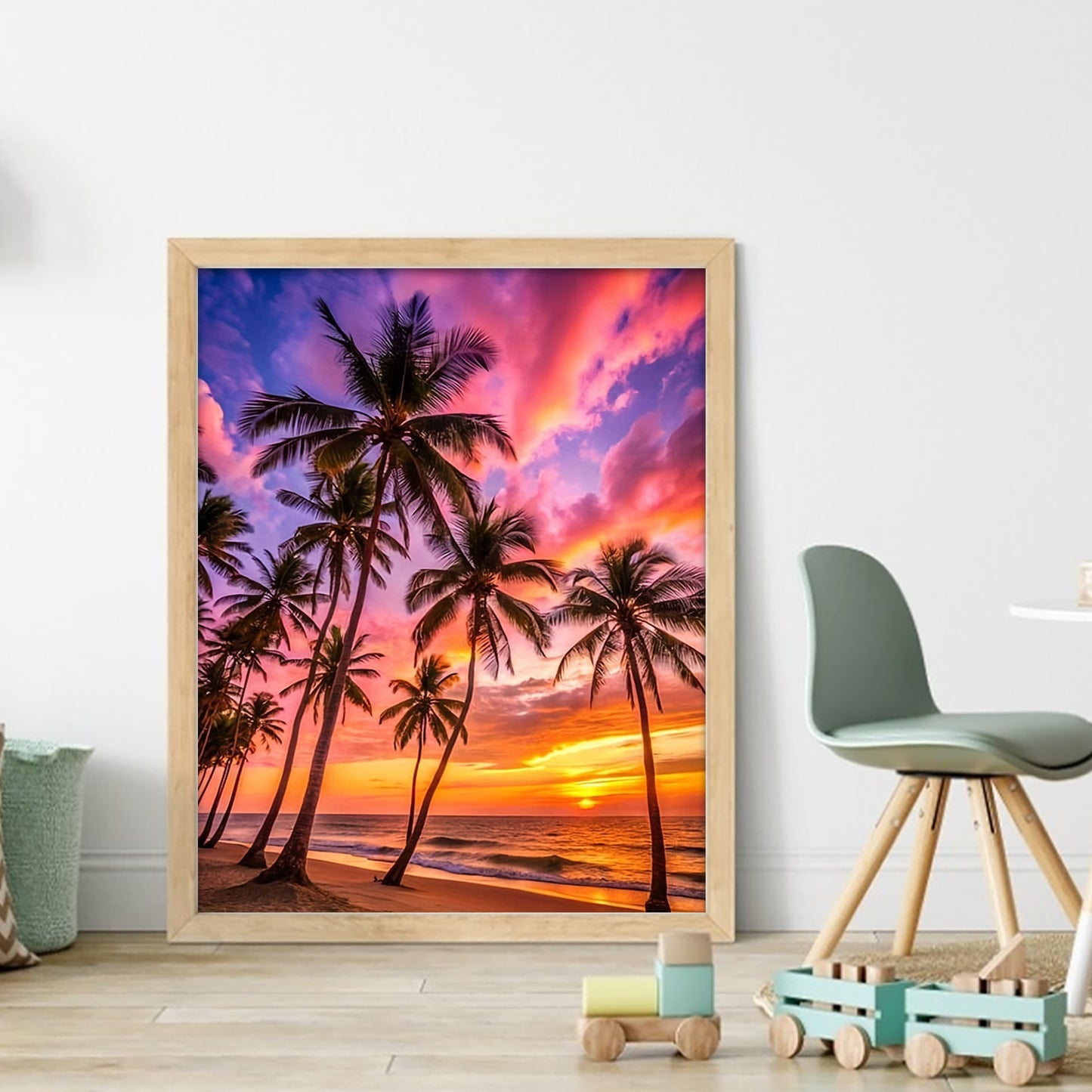 Sunset Palm Trees - Full 11CT Stamped Cross Stitch 40x50CM - Huacan