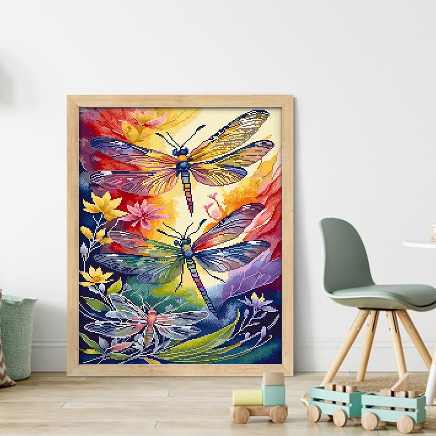 Colorful Dragonflies - Full 14CT Stamped Cross Stitch 40x50CM - Mona Lisa