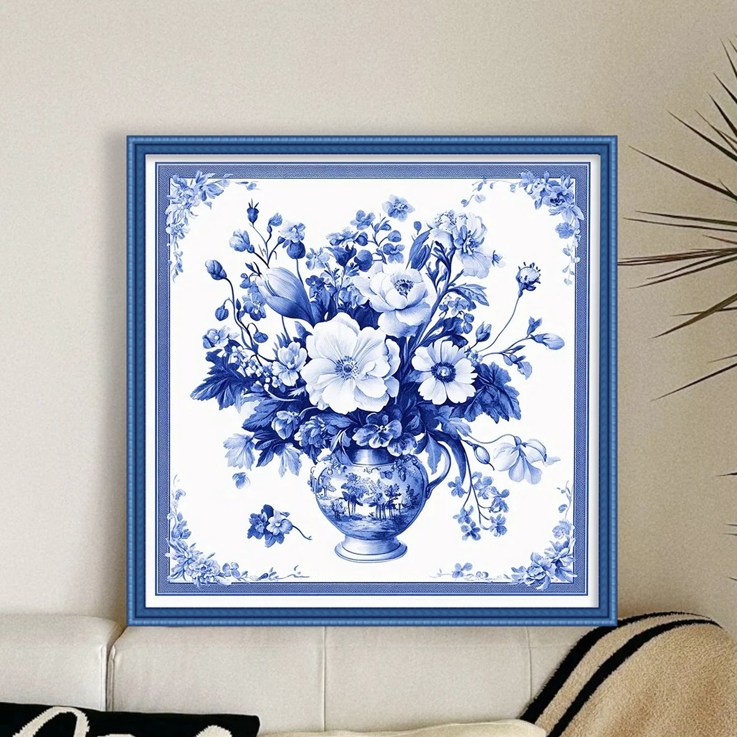 Porcelain Floral Tile - Full 11CT Stamped Cross Stitch 40x40CM - Huacan