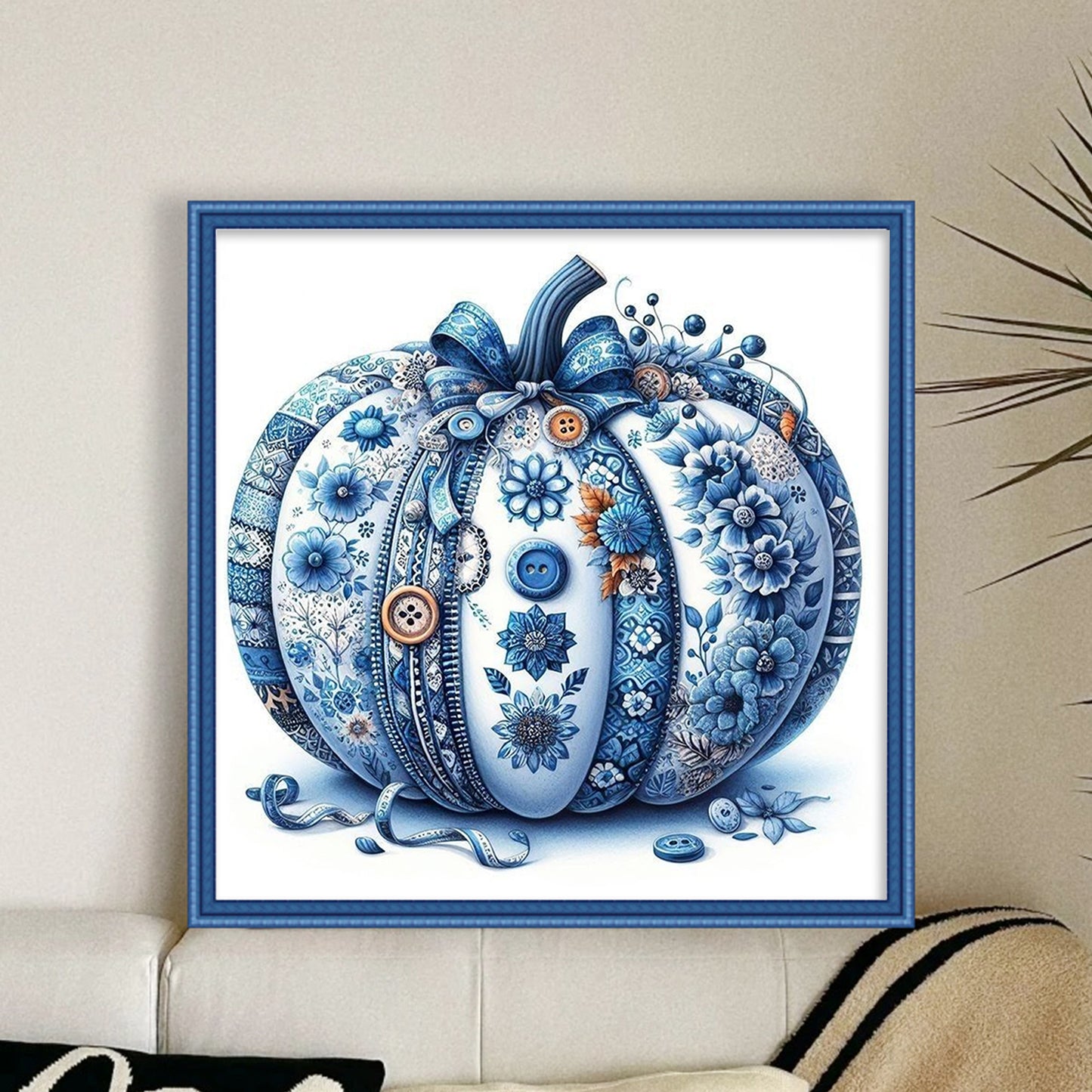 Porcelain Patchwork Pumpkin - Full 11CT Stamped Cross Stitch 40x40CM - Huacan