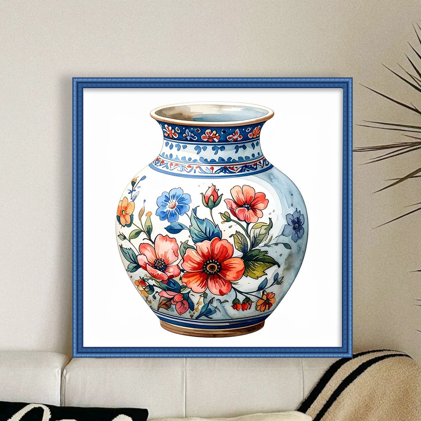 Porcelain Floral Vase - Full 11CT Stamped Cross Stitch 40x40CM - Huacan