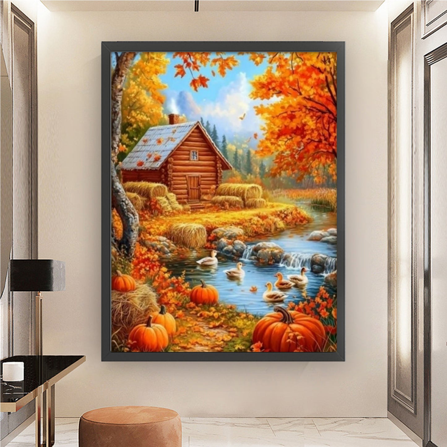Autumn Cabin - Full 11CT Stamped Cross Stitch 45x60CM - Huacan