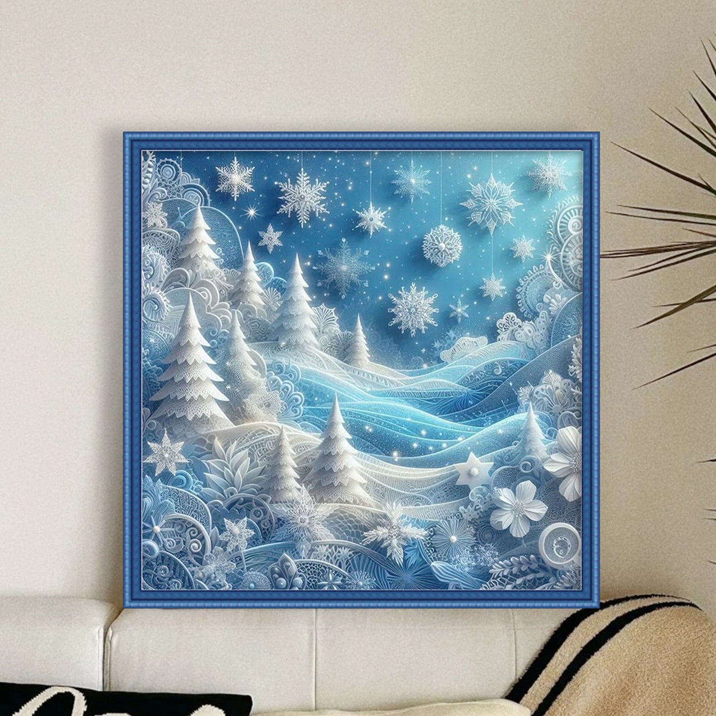 Blue Tone Lace Paper Art Forest - Full 11CT Stamped Cross Stitch 45x45CM - Huacan