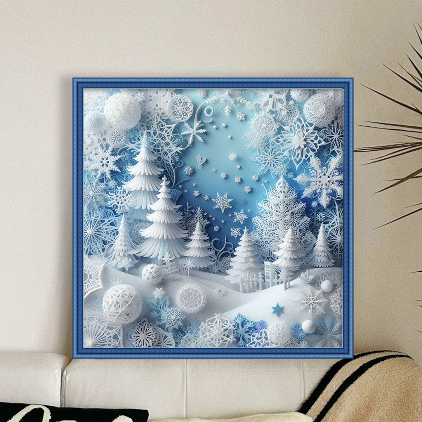 Paper-Cut Style Snowy Christmas Tree - Full 11CT Stamped Cross Stitch 45x45CM - Huacan