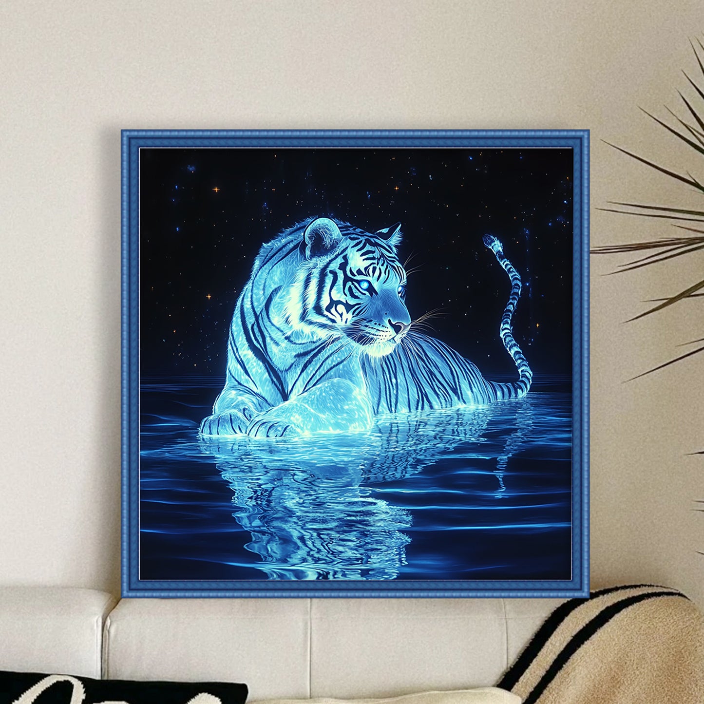 Ice Tiger Reflection - Full 11CT Stamped Cross Stitch 40x40CM - Huacan