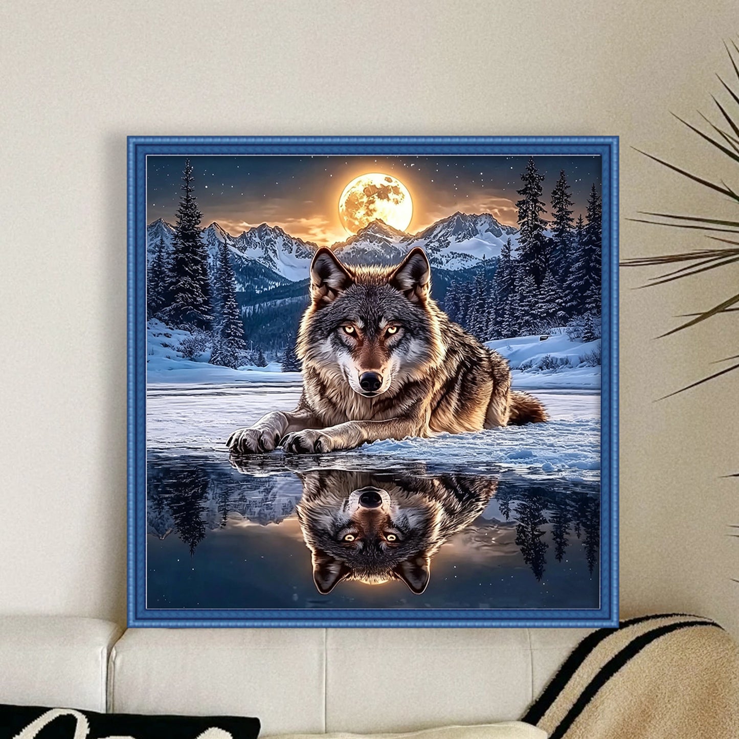 Moonlit Wolf - Full 11CT Stamped Cross Stitch 40x40CM - Huacan