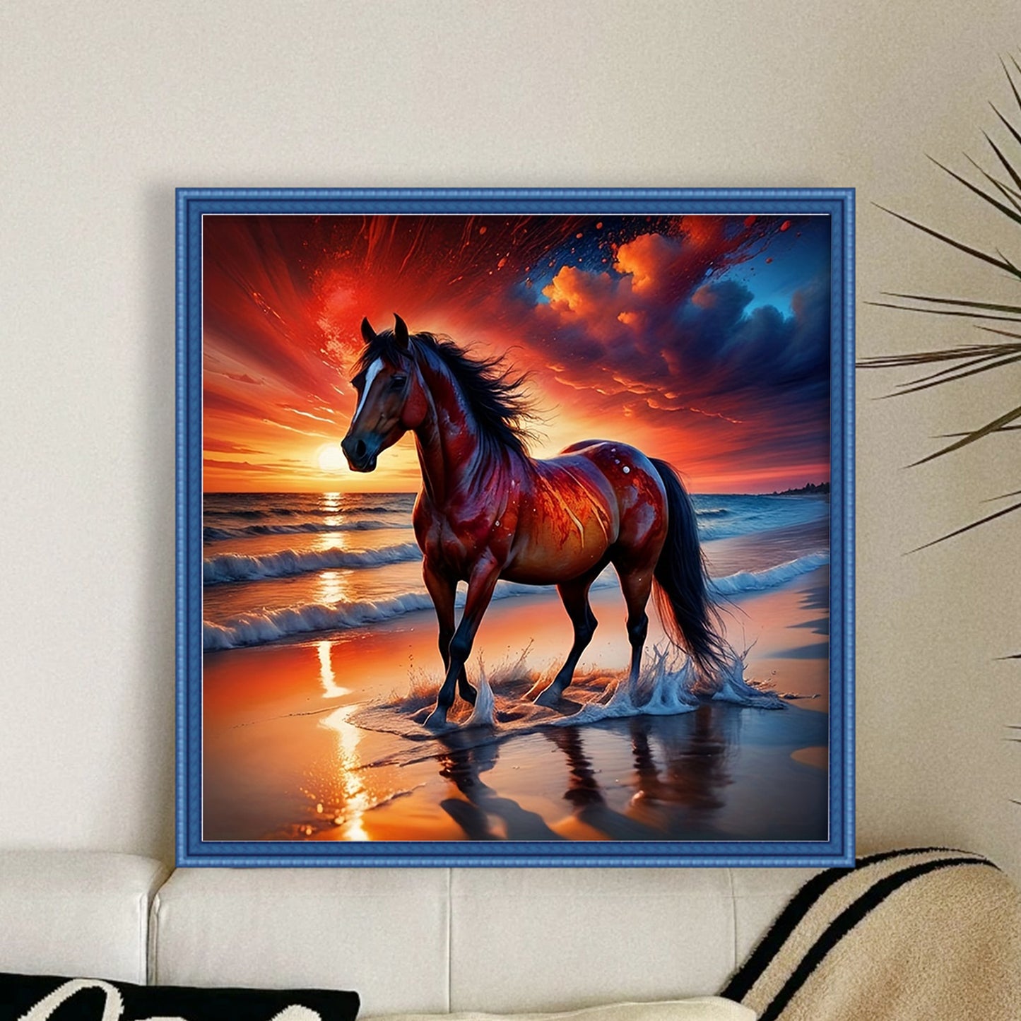 Beach Horse - Full 11CT Stamped Cross Stitch 40x40CM - Huacan
