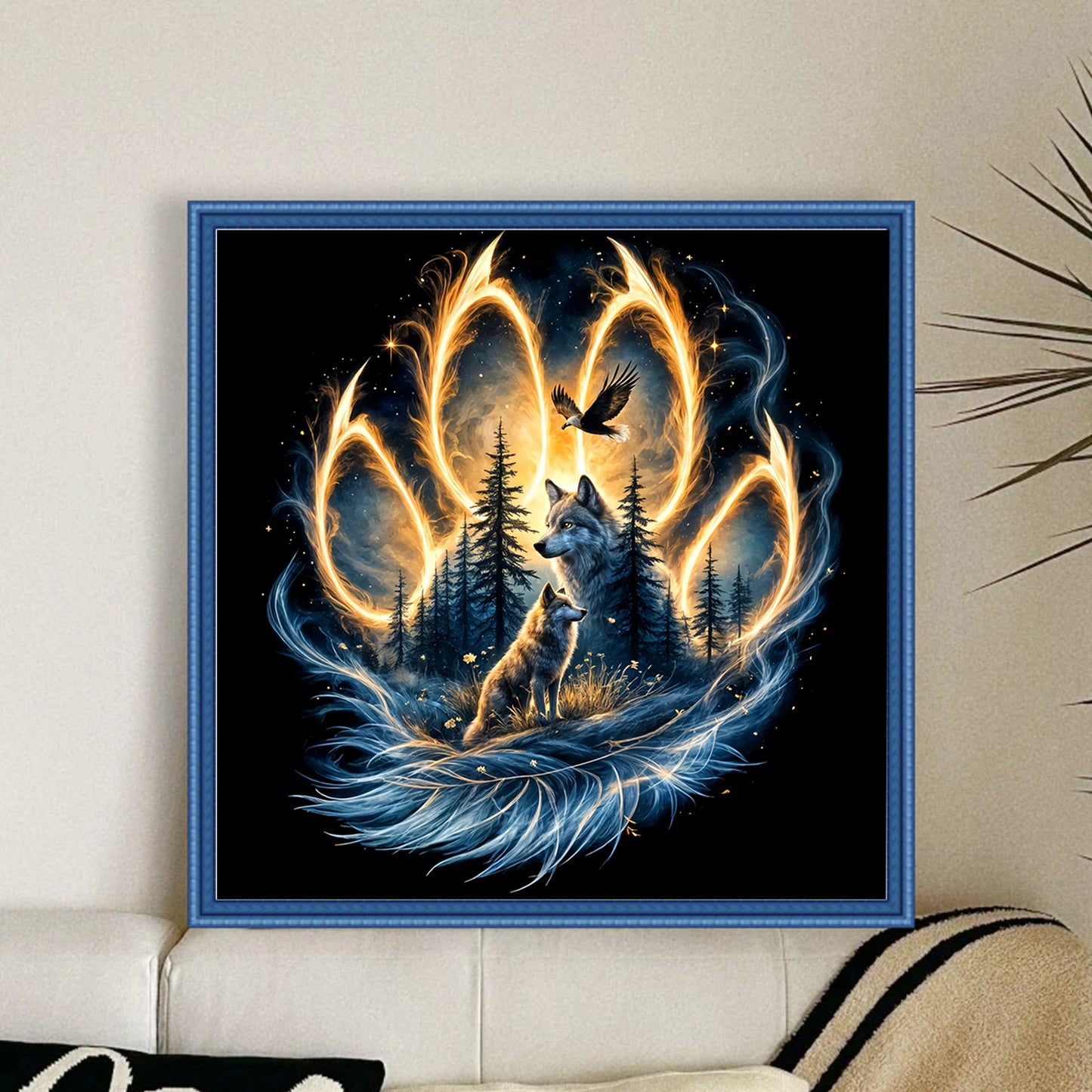 Wolf Paw Print - Full 11CT Stamped Cross Stitch 40x40CM - Huacan