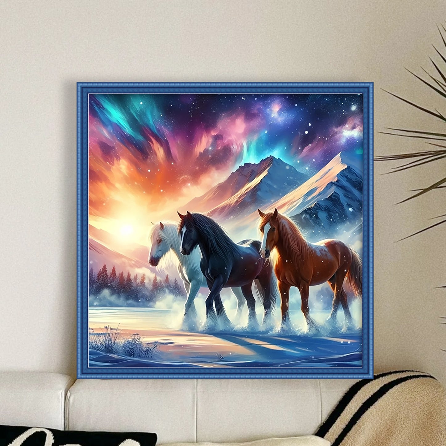 Three Wild Horses - Full 11CT Stamped Cross Stitch 40x40CM - Huacan