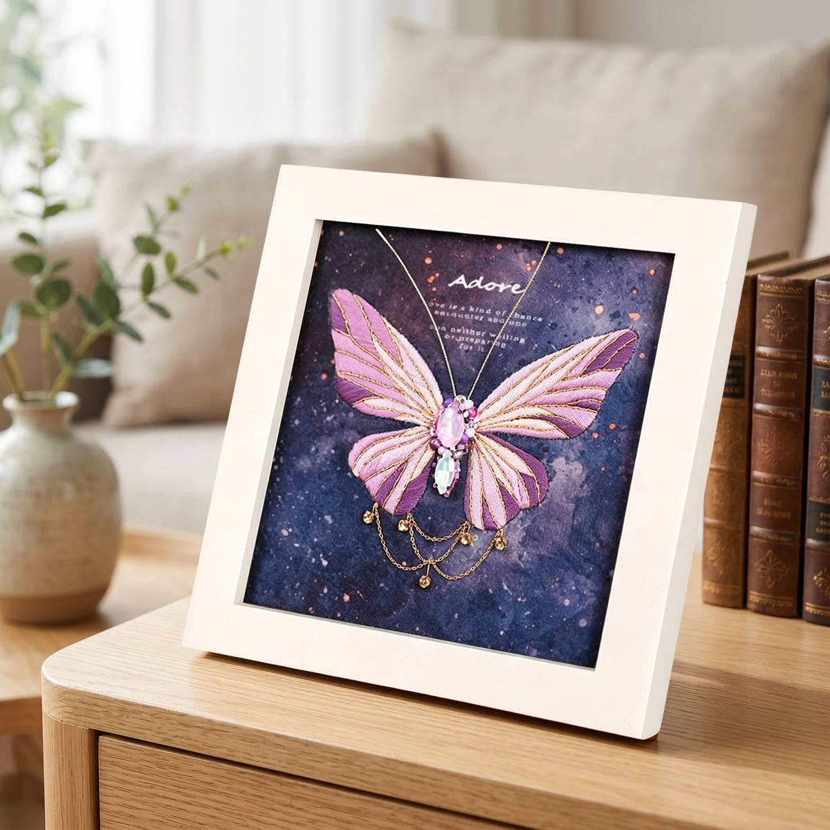 Beginners Needlepoint Kits with Tools Complete DIY Wall Decor Set Multi Purpose Handmade Creative Project for DIY Gift&Group Activity (Purple Papillon White Frame)
