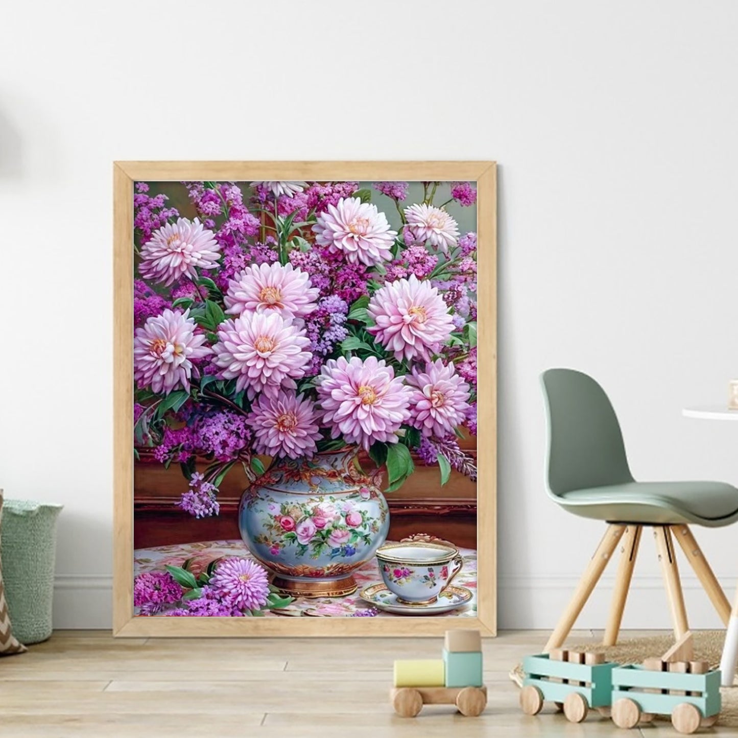 Purple Dahlia Vase - Full 11CT Stamped Cross Stitch 40x50CM - Huacan