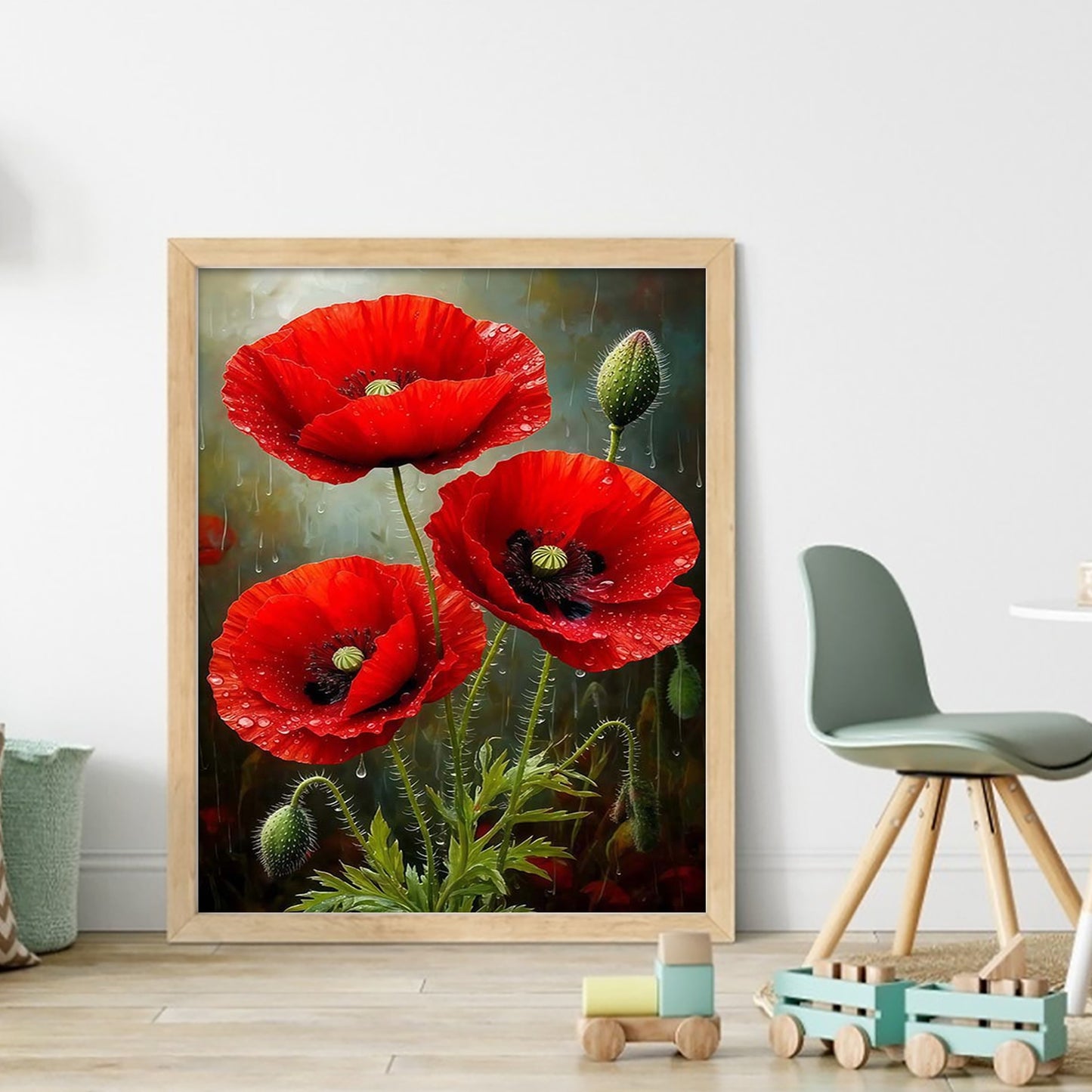 Red Poppy Tri - Full 11CT Stamped Cross Stitch 40x50CM - Huacan