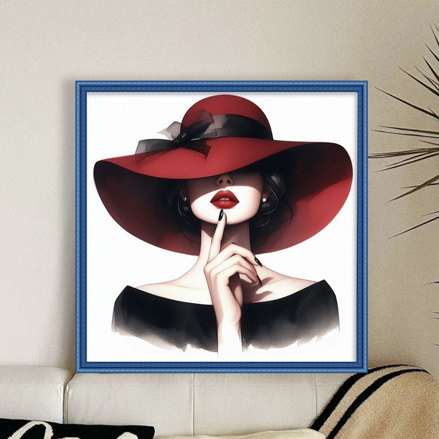 Red Hat Lady - Full 11CT Stamped Cross Stitch 40x40CM - Huacan