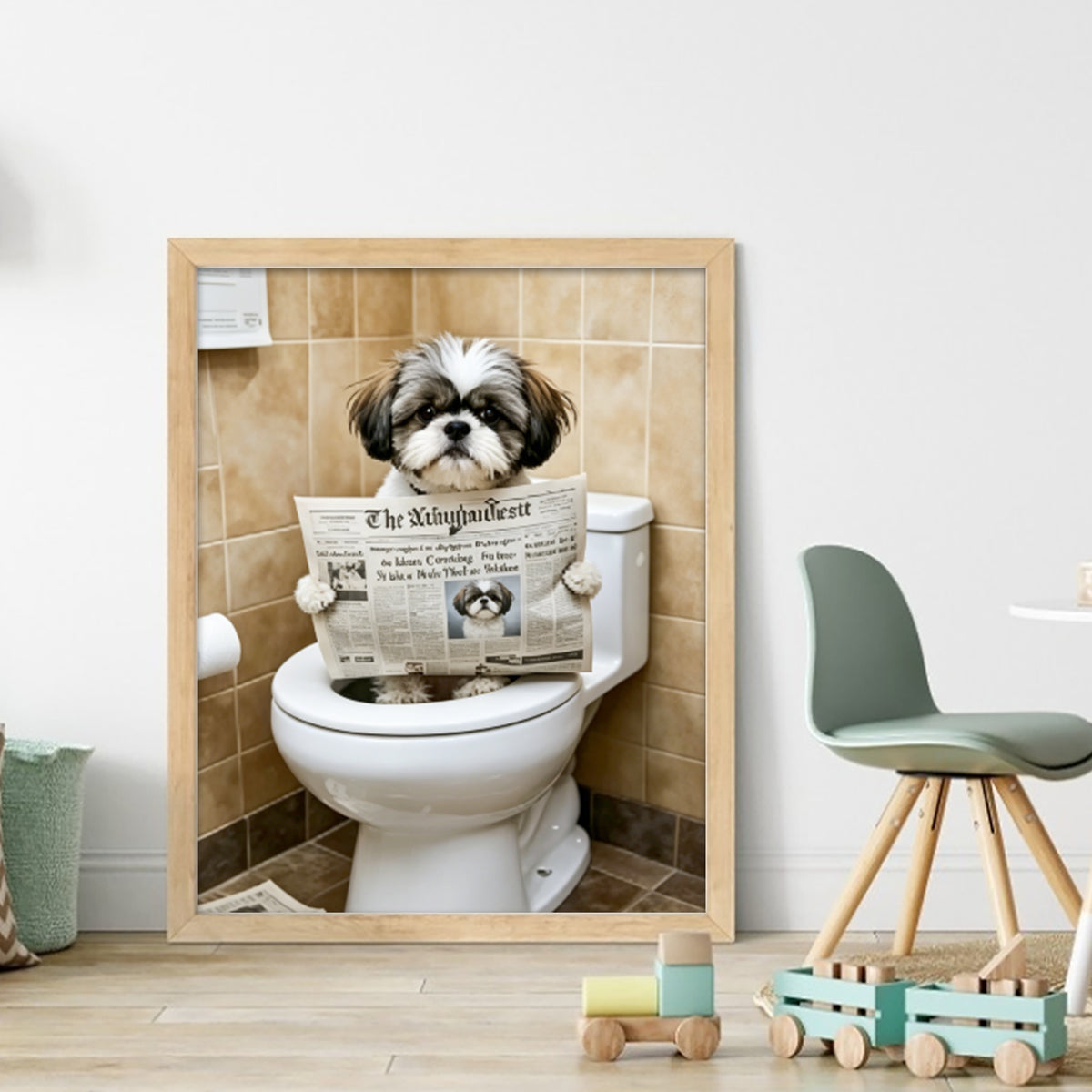 Shih Tzu liest auf der Toilette-Hund - Vollständiges 11CT gestempeltes Kreuzstich-Set 40x50CM - Huacan