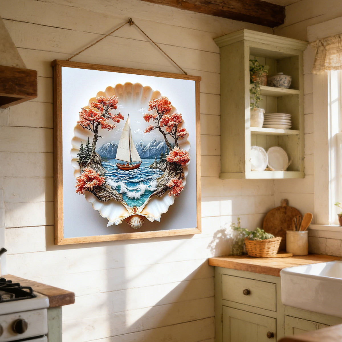 Muschel-Segelboot – Vollständiges 14CT gestempeltes Kreuzstich-Set 30x30CM – Huacan
