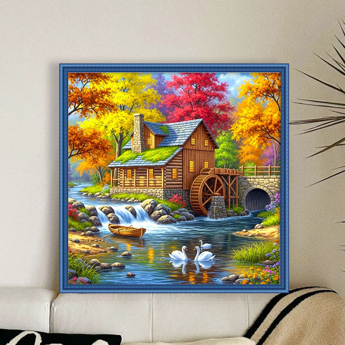 Autumn Watermill Cabin - Full 14CT Counted Cross Stitch 40*40CM - Yishu