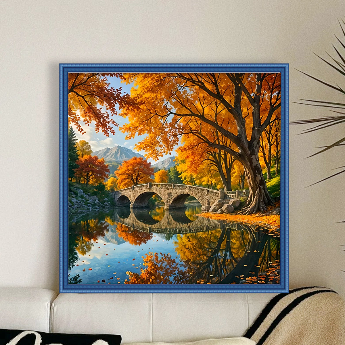 Herbstbrücke am See - Komplettes 14CT Zählmuster-Stickset 40*40CM - Yishu