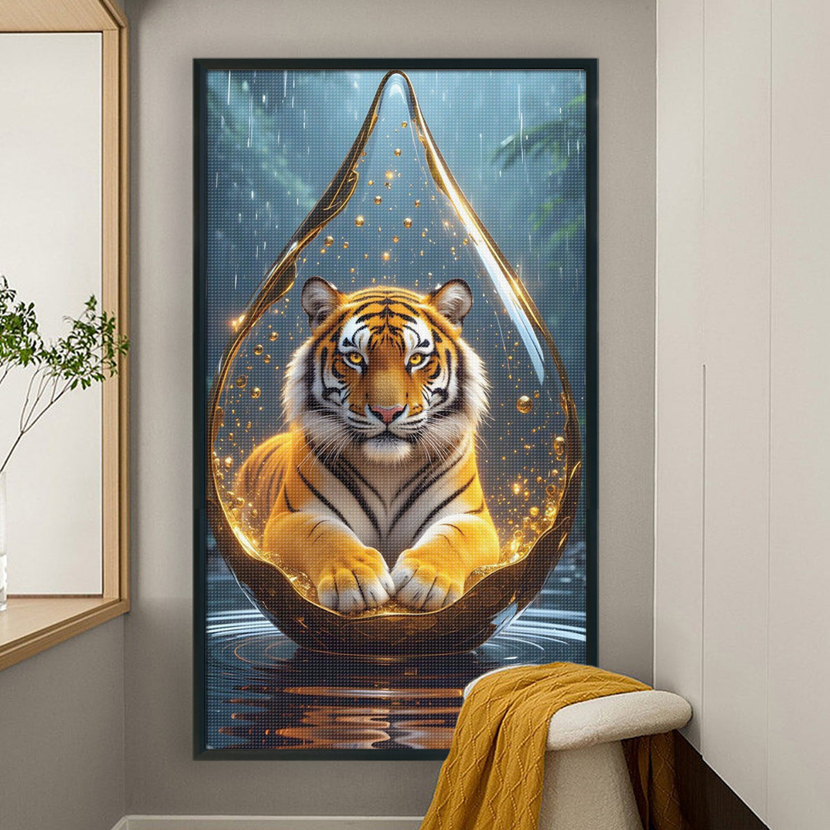 Tiger in Tränenglas-Globus - Vollständiges 11CT Stanz-Kreuzstichset 40x70CM - Huacan