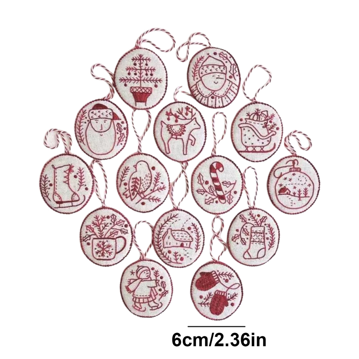 Christmas Embroidery Kit with Toolkit Embroidered Xmas Tree Ornaments Multifunctional Handmade Circle Embroidery Kit For Christmas Tree Home Decor (Red and White )