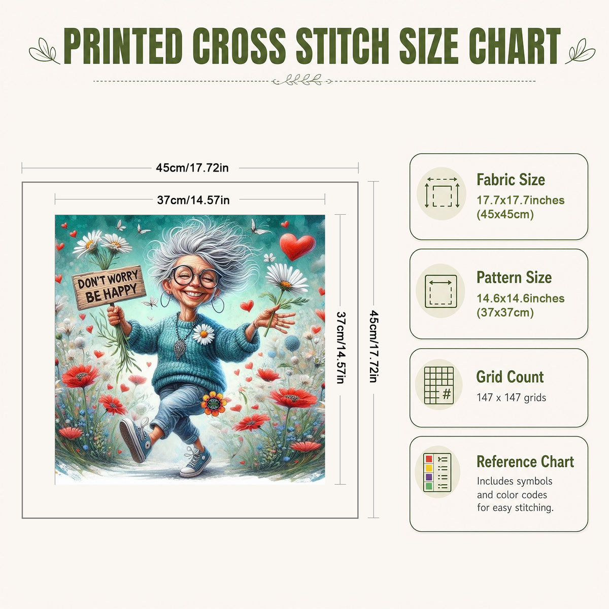 Cheerful Grandma - Full 11CT Stamped Cross Stitch 45x45CM - Huacan