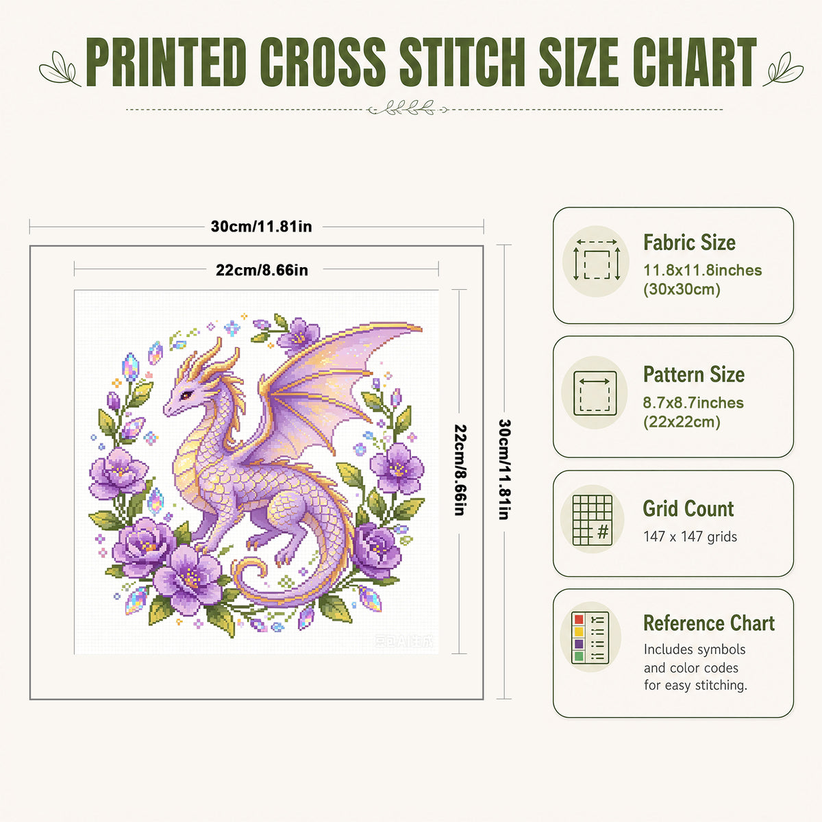 Amethyst Flower Dragon - Full 14CT Stamped Cross Stitch 30x30CM - Huacan
