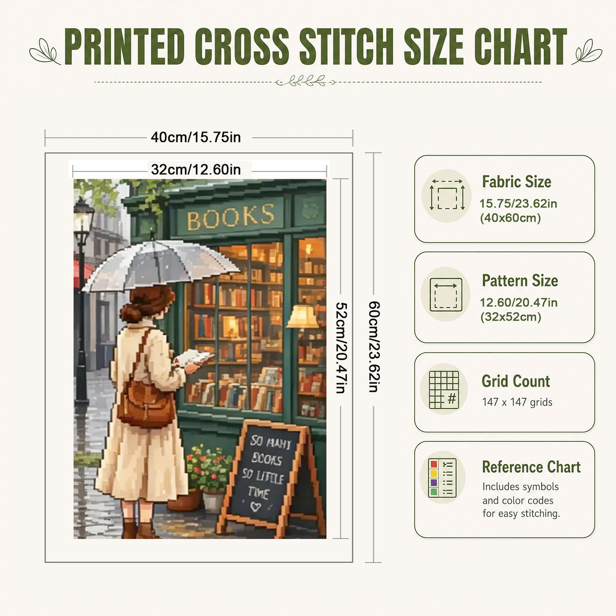 Bookstore In Rainy Alley - Full 11CT Stamped Cross Stitch 40x60CM - Huacan