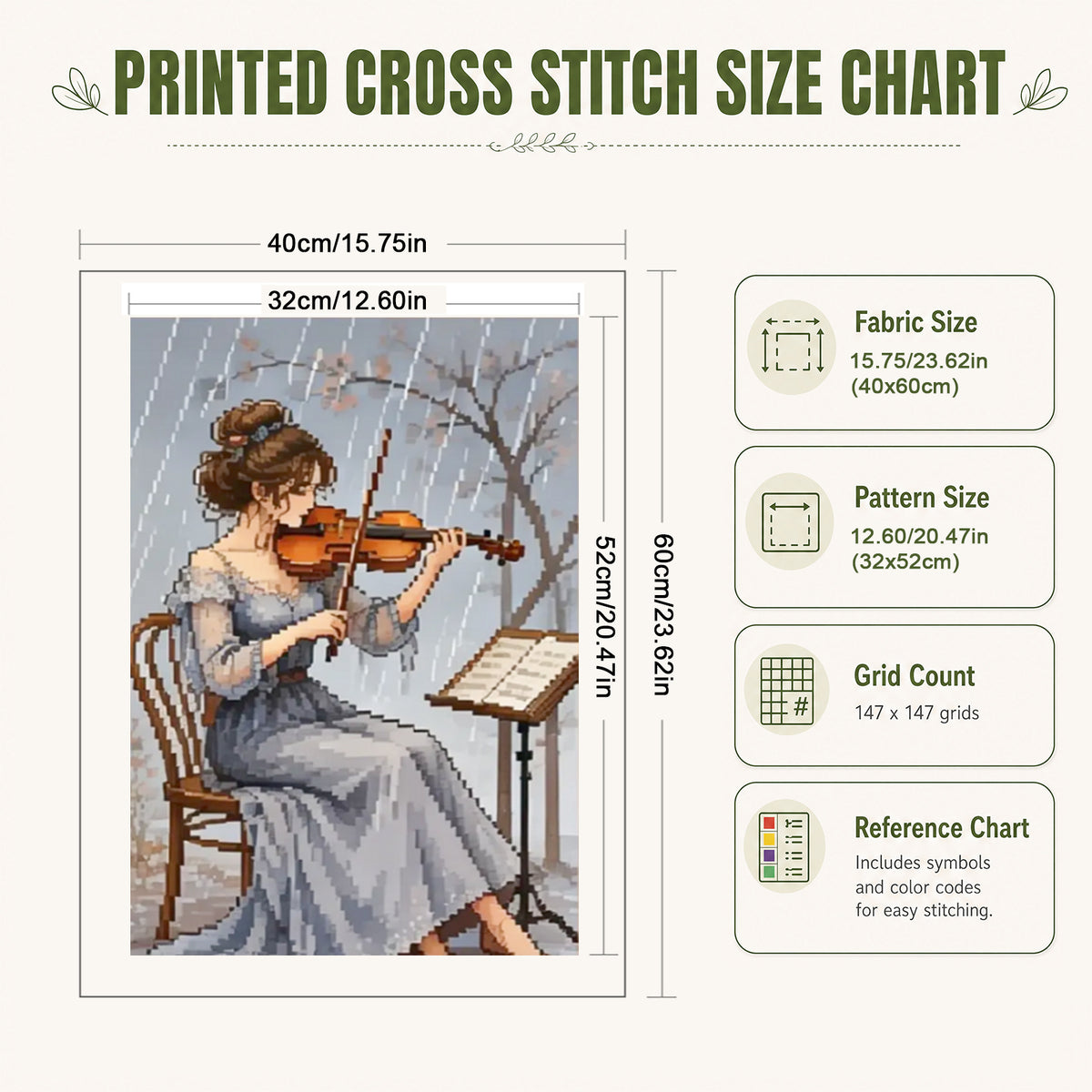 Playing Violin In Rain - Full 11CT Stamped Cross Stitch 40x60CM - Huacan