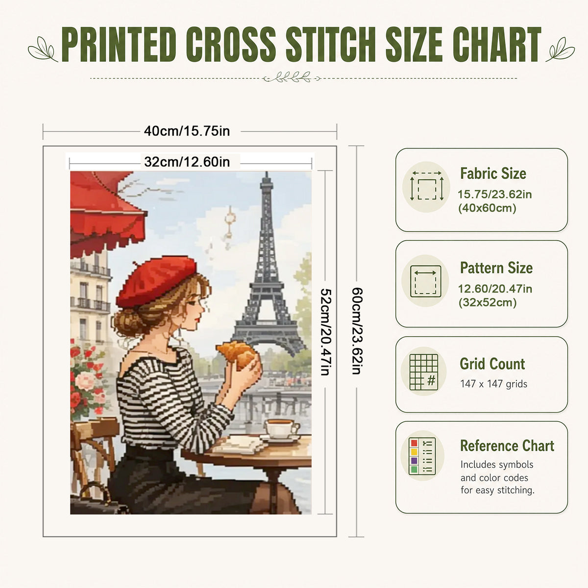 Paris Morning & Noon - Full 11CT Stamped Cross Stitch 40x60CM - Huacan