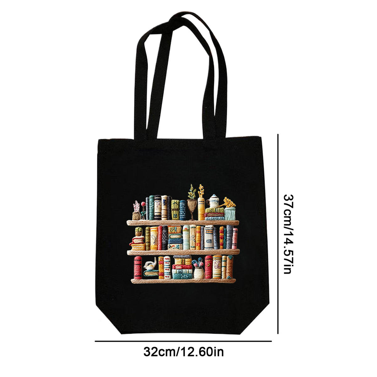 Book Shelf - DIY Embroidery Cross Stitch Kit with Pattern Cotton Threads Needles Hoop 32×37CM/12.60×14.57in